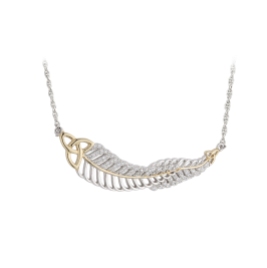 Jean Butler €180 - Sterling Silver Double Feather Necklace with Vein Trinity http://www.jeanbutlerjewellery.com/sterling-silver-double-cubic-zirconia-feater-neck-with-yellow-vein-and-trinity.html