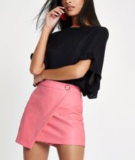 River Island Pink Faux Leather Wrap Front Skort, €18 (on sale)