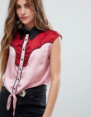 ASOS Sacred Hawk Western Sleeveless Shirt With Tie Front, €41.48